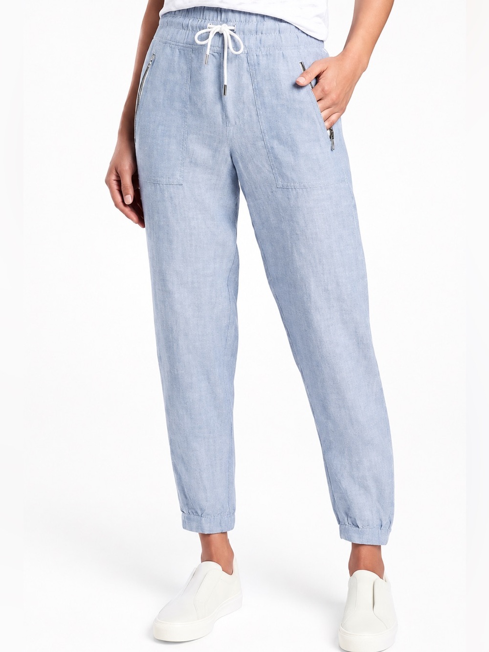 Athleta Blue Chambray Cabo 100% LINEN Jogger Track Pant SIZE 20 2XL Tapered Leg